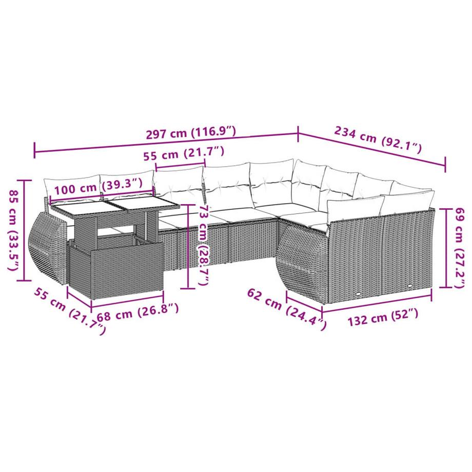 VidaXL Ensemble de canapés de jardin rotin synthétique  