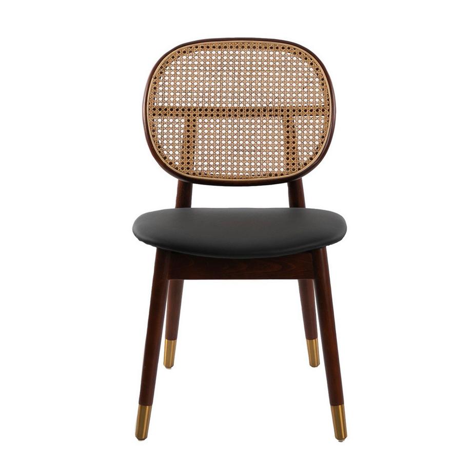 ANGEL CERDA Sedia in rattan ed ecopelle nera  