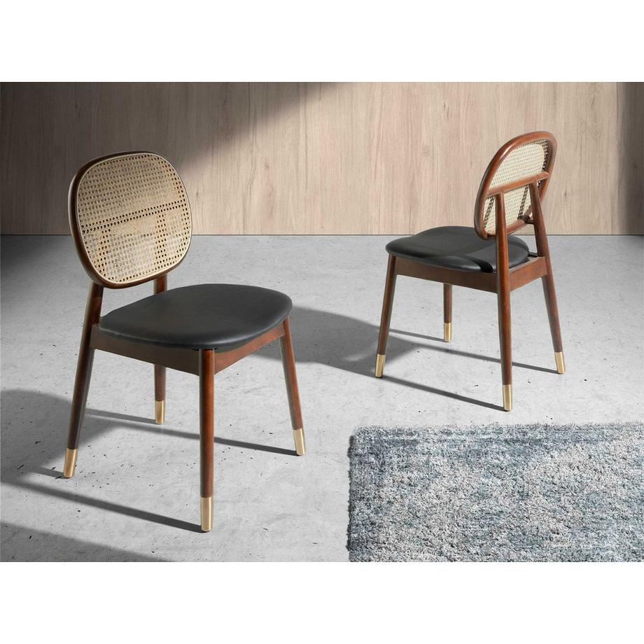 ANGEL CERDA Sedia in rattan ed ecopelle nera  