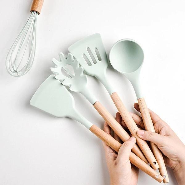 eStore  11x Ustensiles de Cuisine en Silicone avec Support 