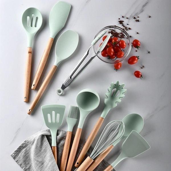 eStore  11x Ustensiles de Cuisine en Silicone avec Support 