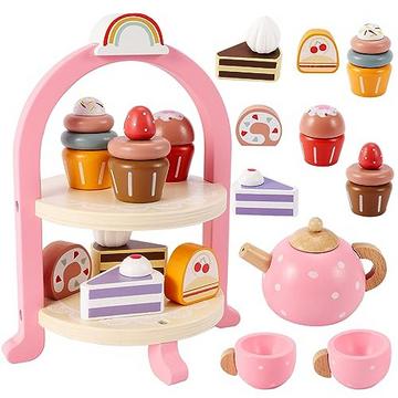 Service à thé pour enfants avec dessert, service à thé, jouets en bois, jeu de rôle en cuisine, jeux de cuisine