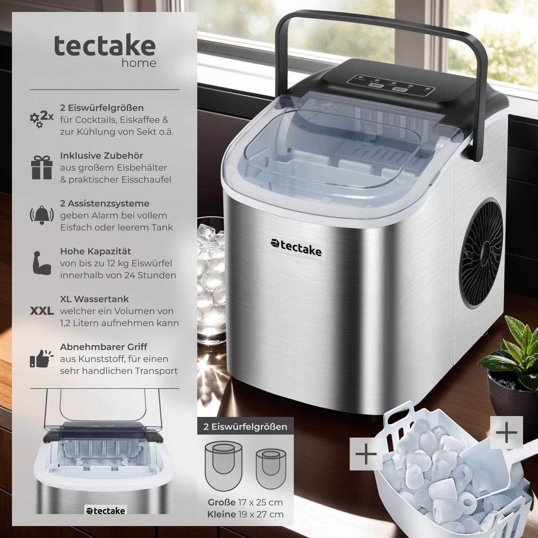 Tectake Macchina per ghiaccio Arctic, 1,2 l, 2 dimensioni dei cubetti di ghiaccio  