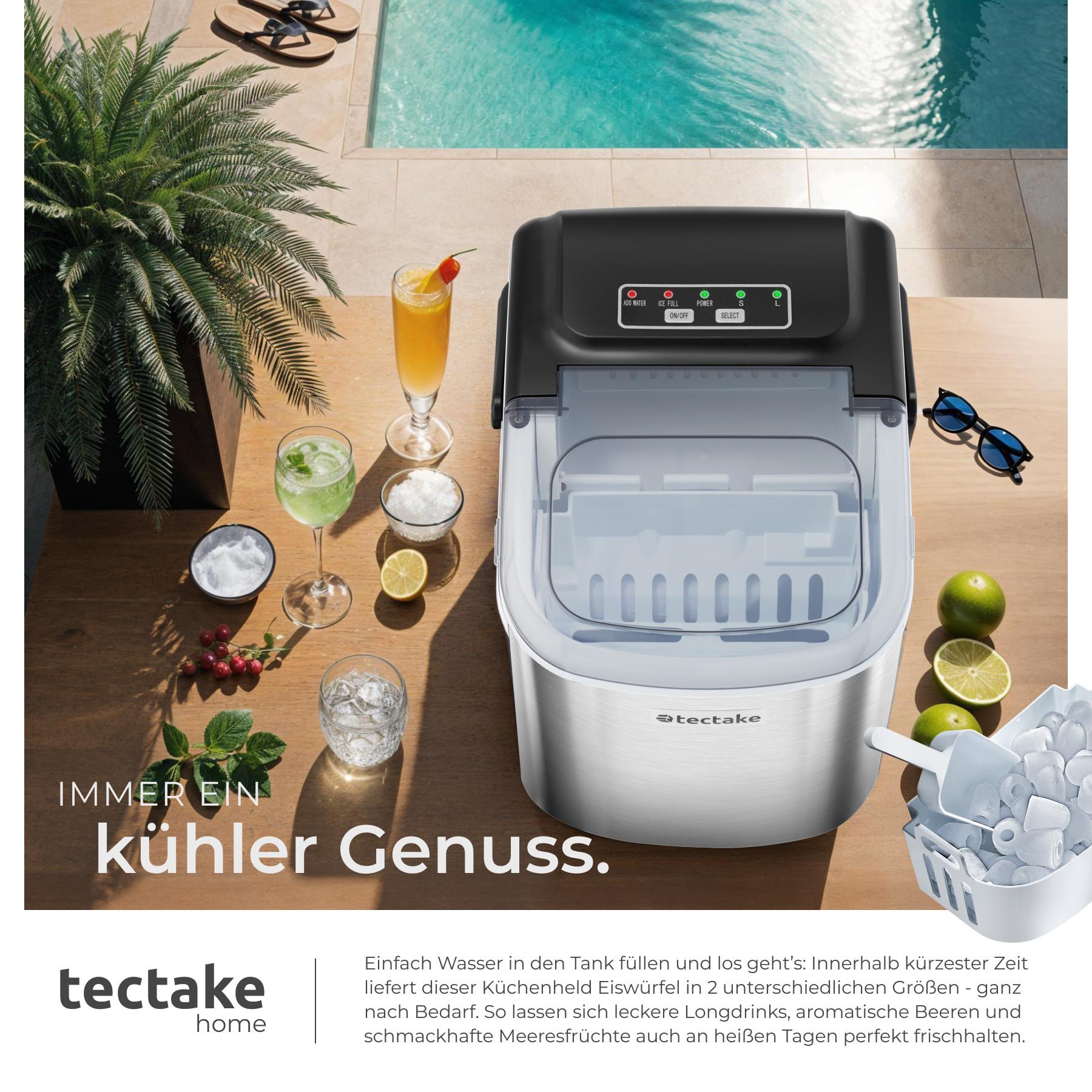 Tectake Macchina per ghiaccio Arctic, 1,2 l, 2 dimensioni dei cubetti di ghiaccio  