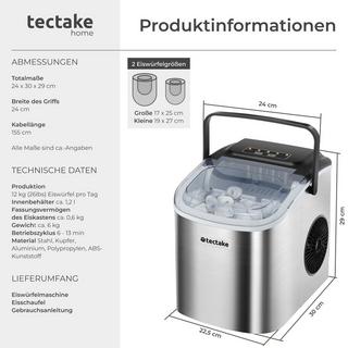 Tectake Macchina per ghiaccio Arctic, 1,2 l, 2 dimensioni dei cubetti di ghiaccio  