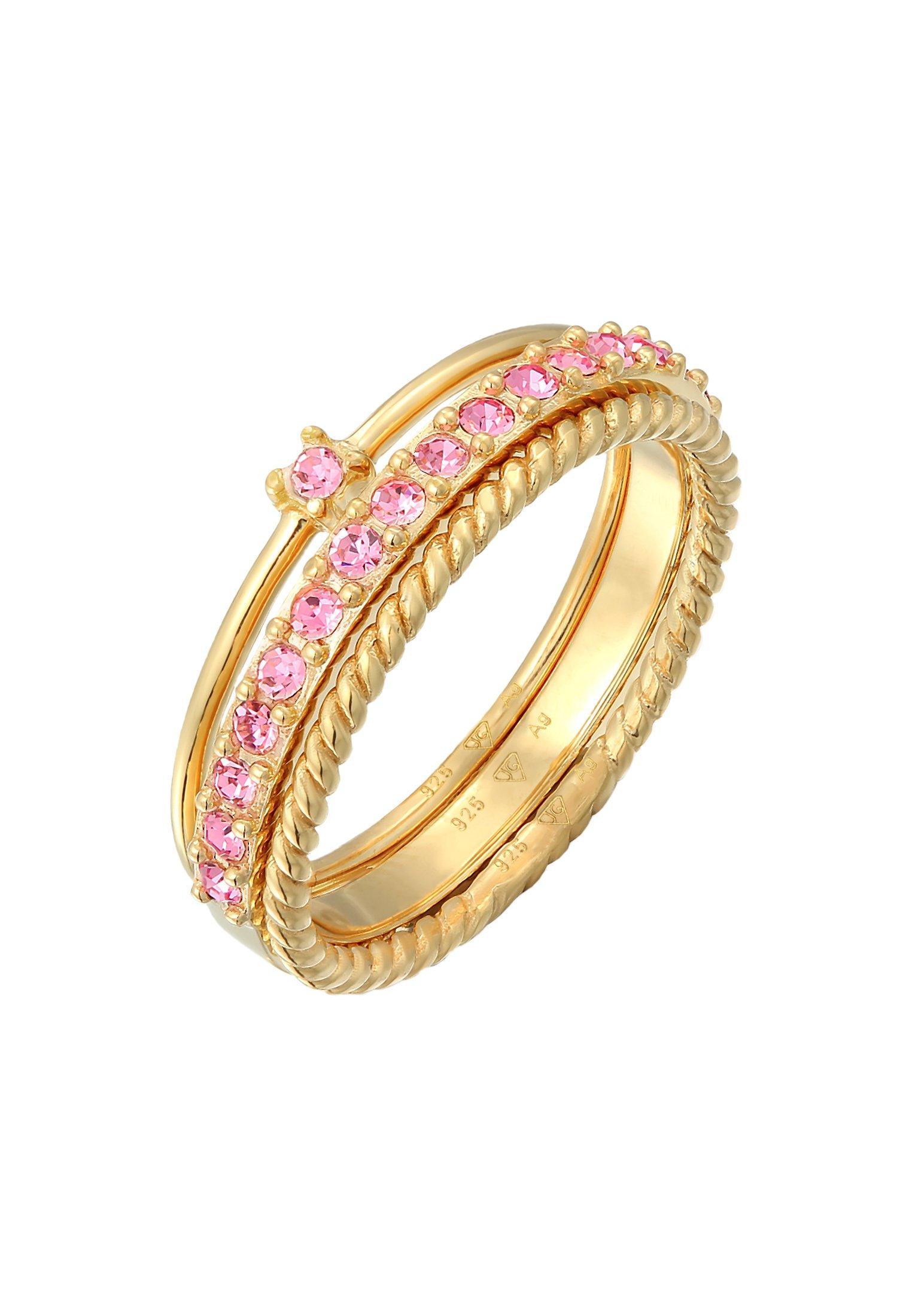 Image of Ring 3er Set Regenbogen Kristalle Damen Rosa 60mm