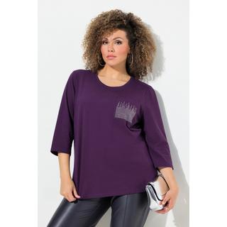 Ulla Popken  T-shirt à col rond et manches 3/4, poche poitrine agrémentée de strass 