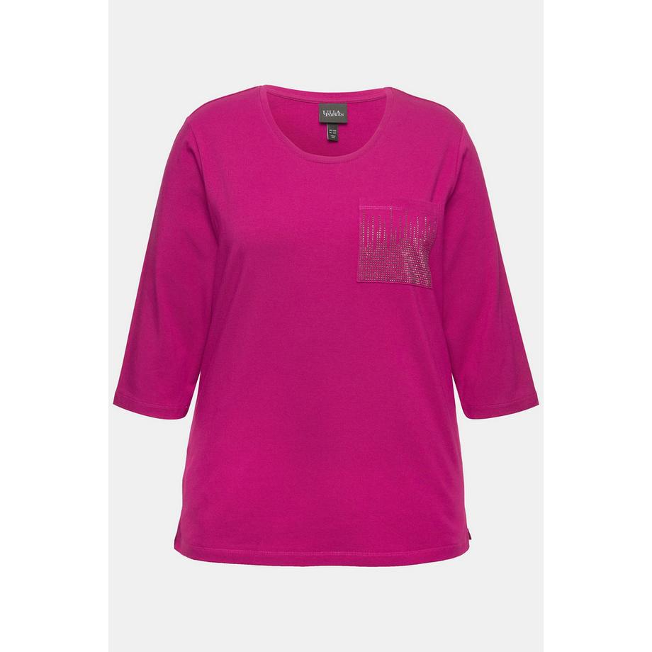 Ulla Popken Maglia Taschino Decorato Scollo a Girocollo Maniche 3/4  