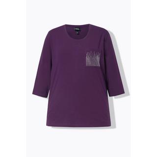 Ulla Popken  T-shirt à col rond et manches 3/4, poche poitrine agrémentée de strass 