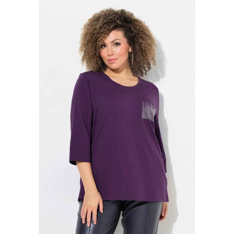 Ulla Popken Maglia Taschino Decorato Scollo a Girocollo Maniche 3/4  