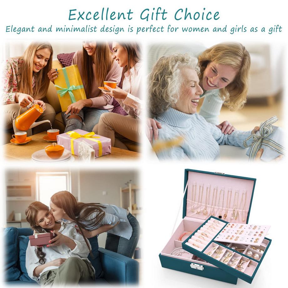 Only-bags.store  Schmuckkästchen 2 Schichten Pu-Leder-Schmuck Aufbewahrung Portable abschließbare Reise-Schmuckkästchen 