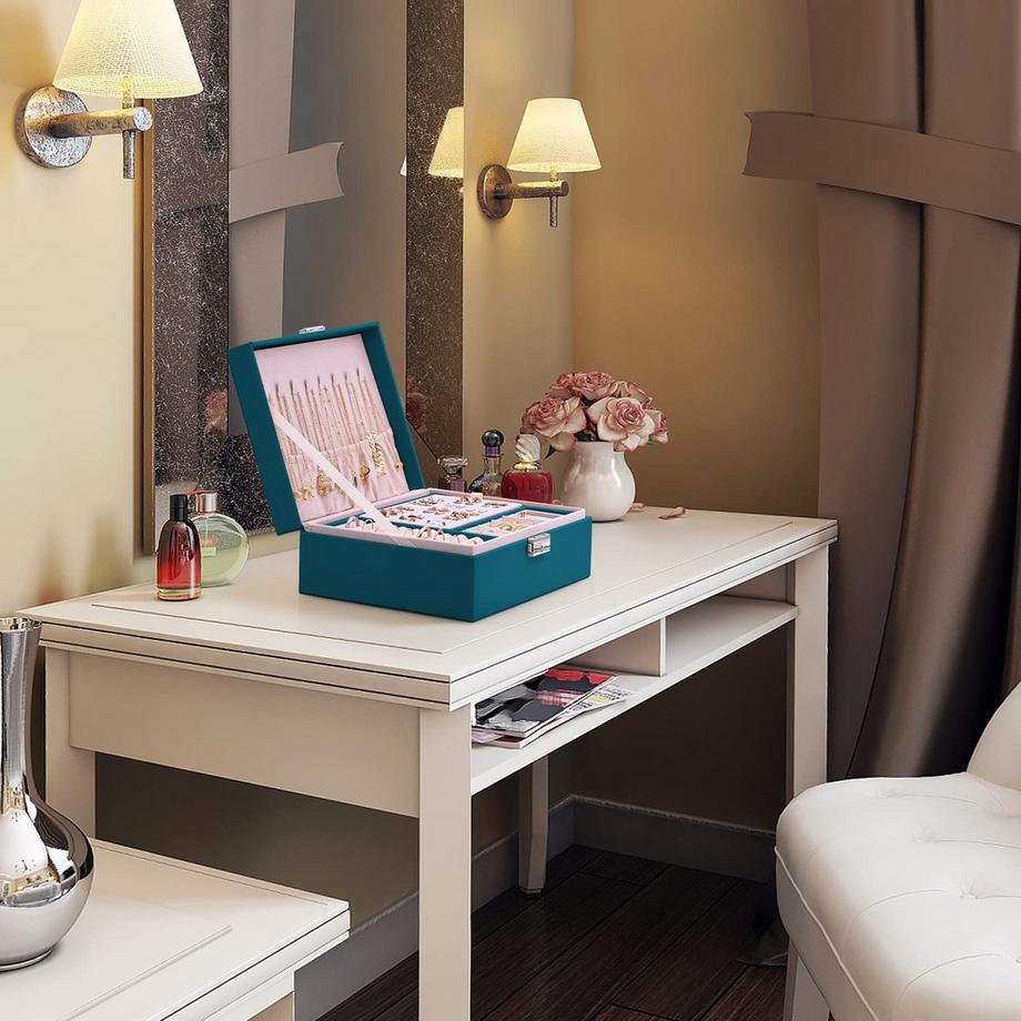 Only-bags.store  Schmuckkästchen 2 Schichten Pu-Leder-Schmuck Aufbewahrung Portable abschließbare Reise-Schmuckkästchen 