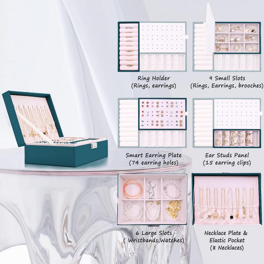 Only-bags.store  Schmuckkästchen 2 Schichten Pu-Leder-Schmuck Aufbewahrung Portable abschließbare Reise-Schmuckkästchen 