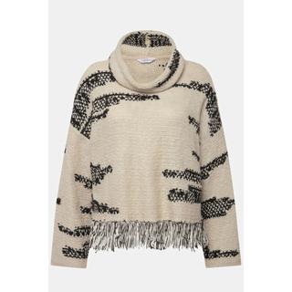 Studio Untold  Rollkragen-Pullover, oversized, Jacquard-Strick, Fransensaum 