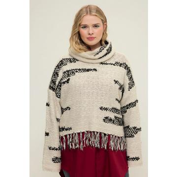 Maglione dolcevita dal taglio oversize in maglia jacquard con frange