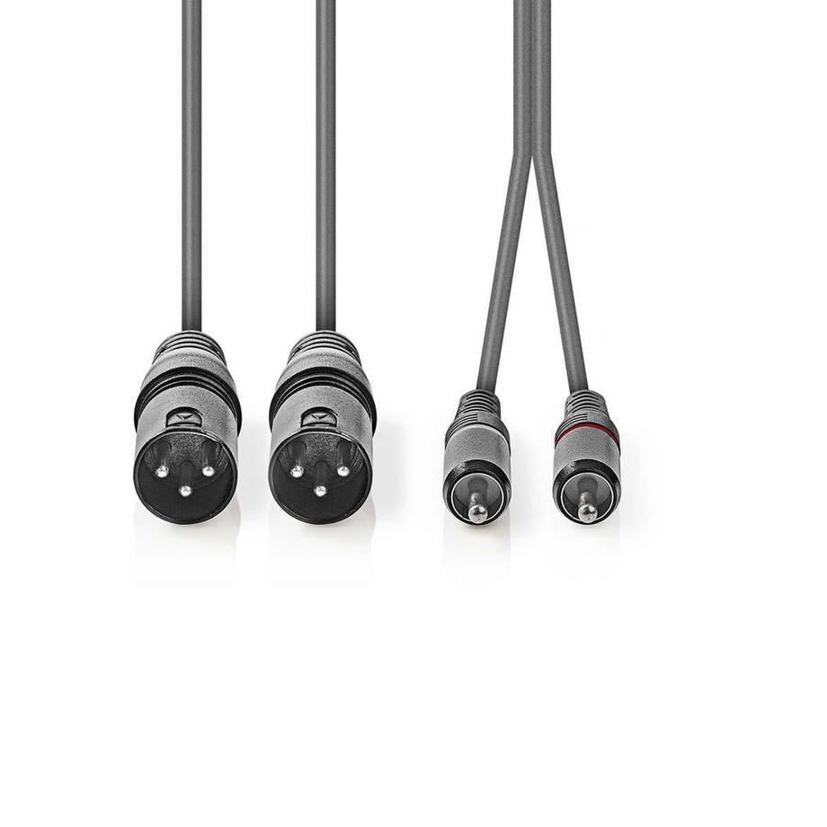 Nedis  Cavo audio bilanciato | 2x XLR 3-Pin Maschio | 2x RCA Maschio | Nichelato | 1,50 m | Rotondo | PVC | Grigio scuro | Custodia in cartone 