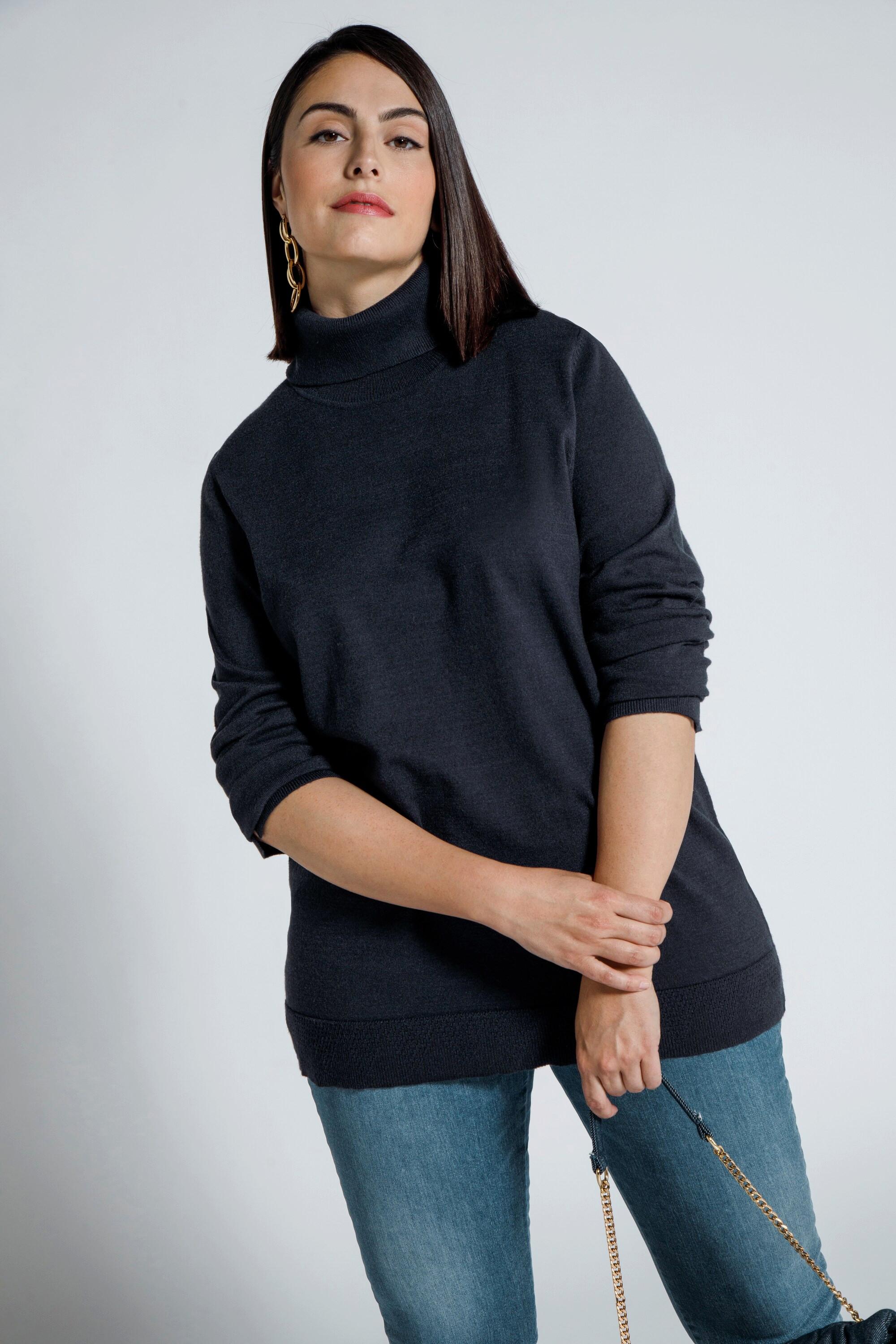 Ulla Popken  Rollkragenpullover, breite Rippbündchen, Langarm 