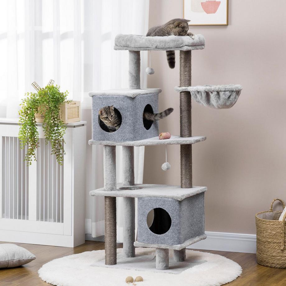 Northio  Arbre À Chat 142H Cm Avec Grottes Et Plateformes Pour Chat, Colonne En Sisal, Jouet Pour Chat, Anti-Basculement, Gris 