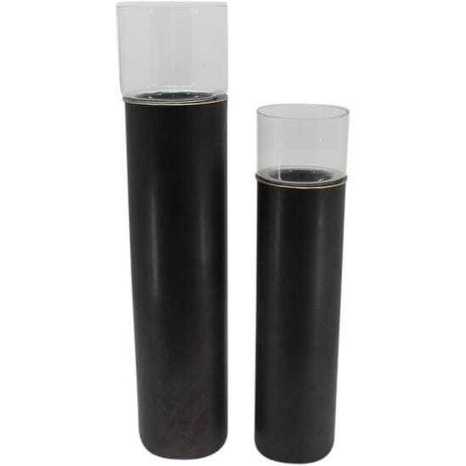 mutoni  Bougeoir Bimala noir (set de 2) 