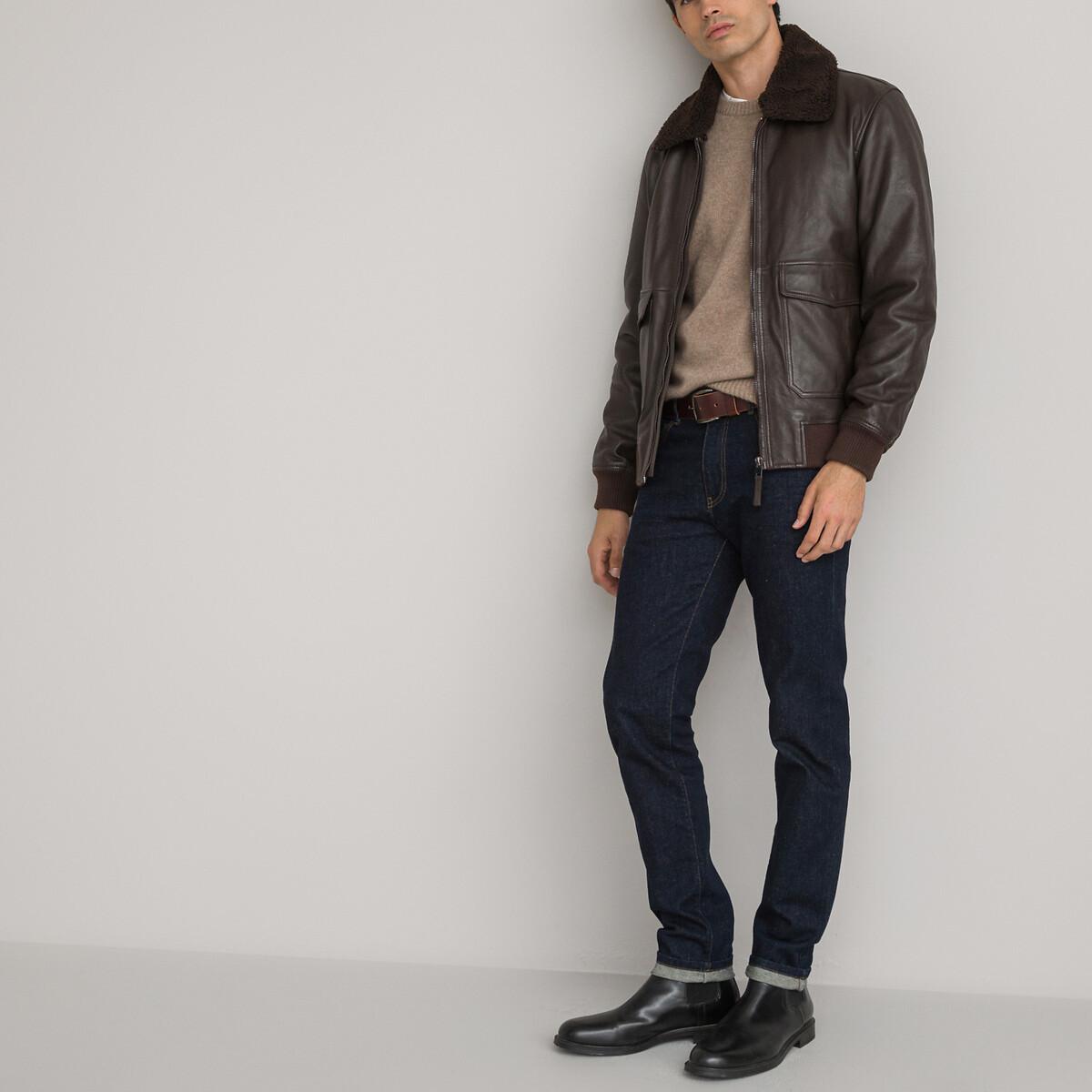 La Redoute Collections  Blouson aviateur en cuir lisse col peluche 