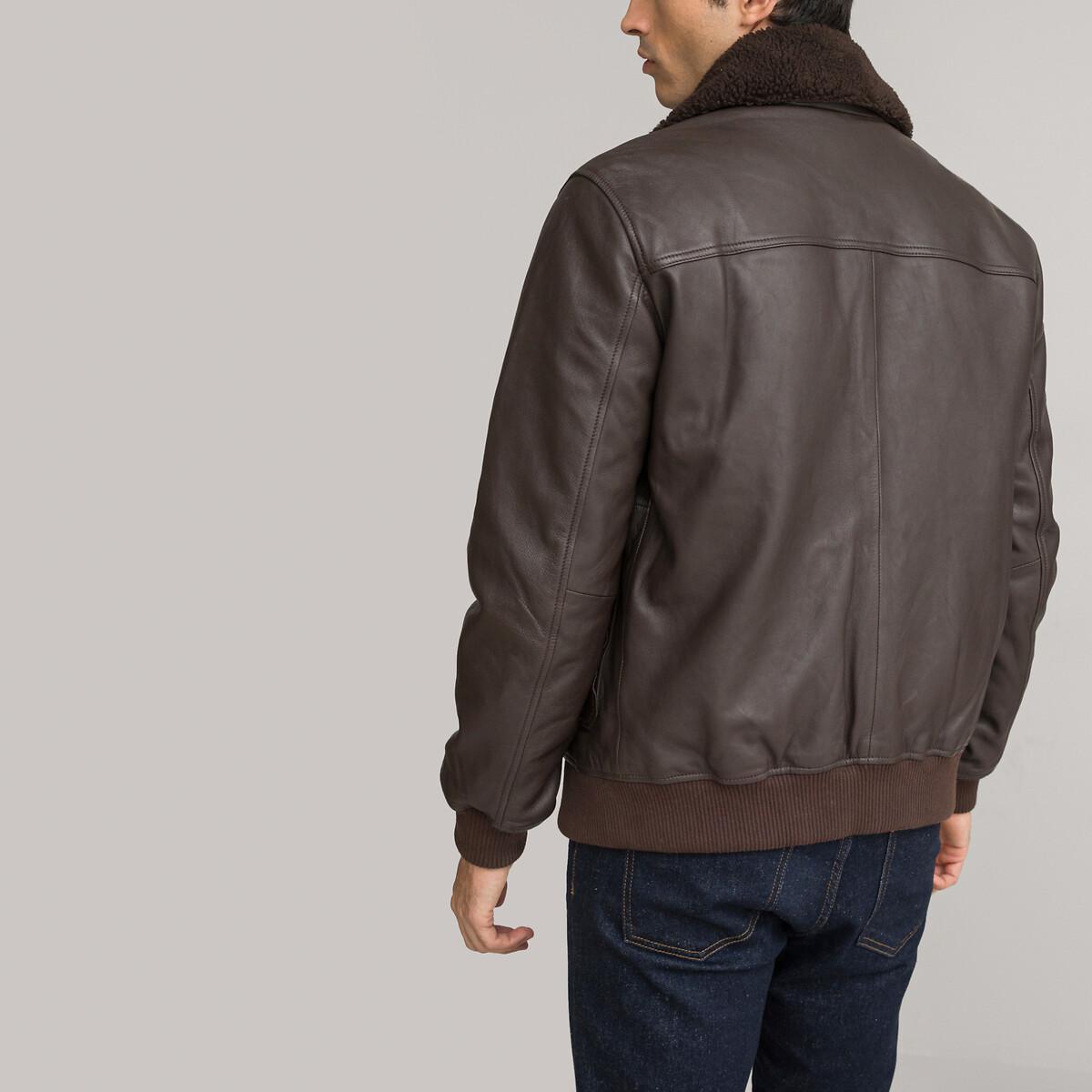 La Redoute Collections  Blouson aviateur en cuir lisse col peluche 