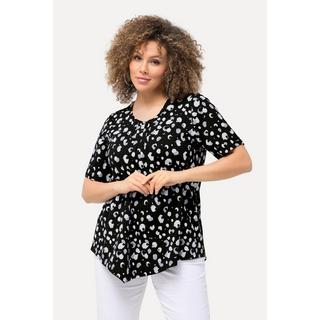 Ulla Popken  T-shirt con pallini, scollo a girocollo, nervature, orlo a punte e mezze maniche 