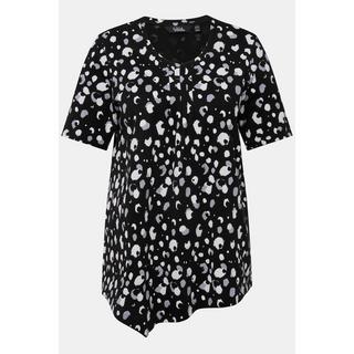 Ulla Popken  T-shirt con pallini, scollo a girocollo, nervature, orlo a punte e mezze maniche 