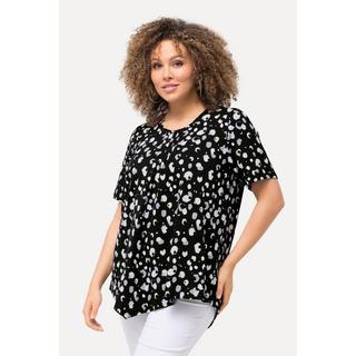 Ulla Popken  T-shirt con pallini, scollo a girocollo, nervature, orlo a punte e mezze maniche 