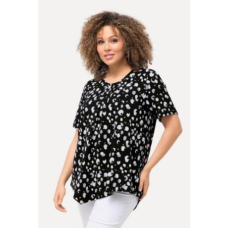 Ulla Popken  T-shirt con pallini, scollo a girocollo, nervature, orlo a punte e mezze maniche 