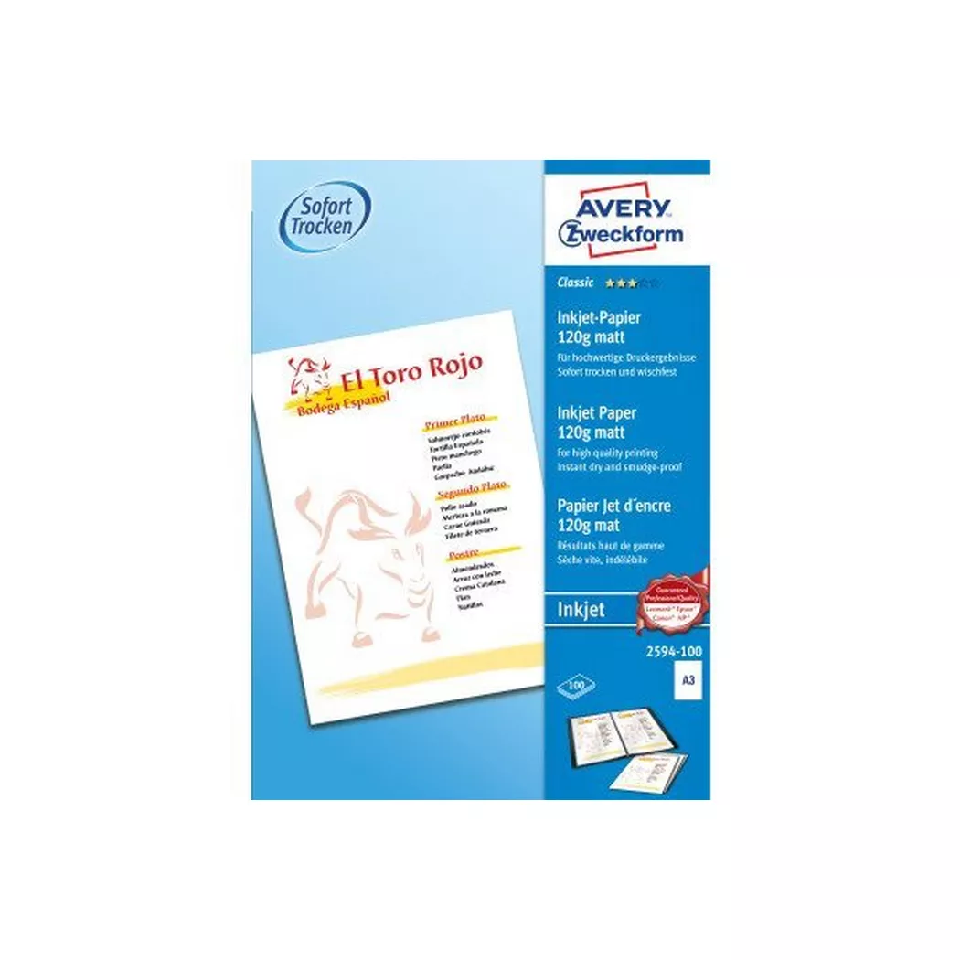 Avery-Zweckform – AVERY ZWECKFORM InkJet-Papier A3, 100 Blatt, Weiss, 1 Stück