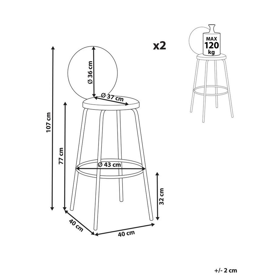 Beliani Lot de 2 chaises de bar en Bouclé  EMERY  