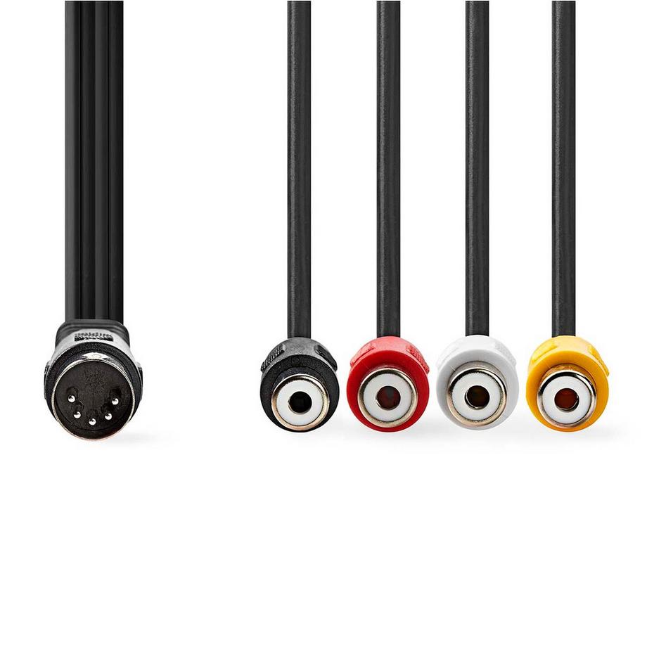 Nedis  Câble audio DIN | DIN 5-Pin Mâle | 4x RCA, Femelle | Nickelé | 0.20 m | Rond | PVC | Noir | Etiquette 