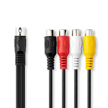 Câble audio DIN | DIN 5-Pin Mâle | 4x RCA, Femelle | Nickelé | 0.20 m | Rond | PVC | Noir | Etiquette