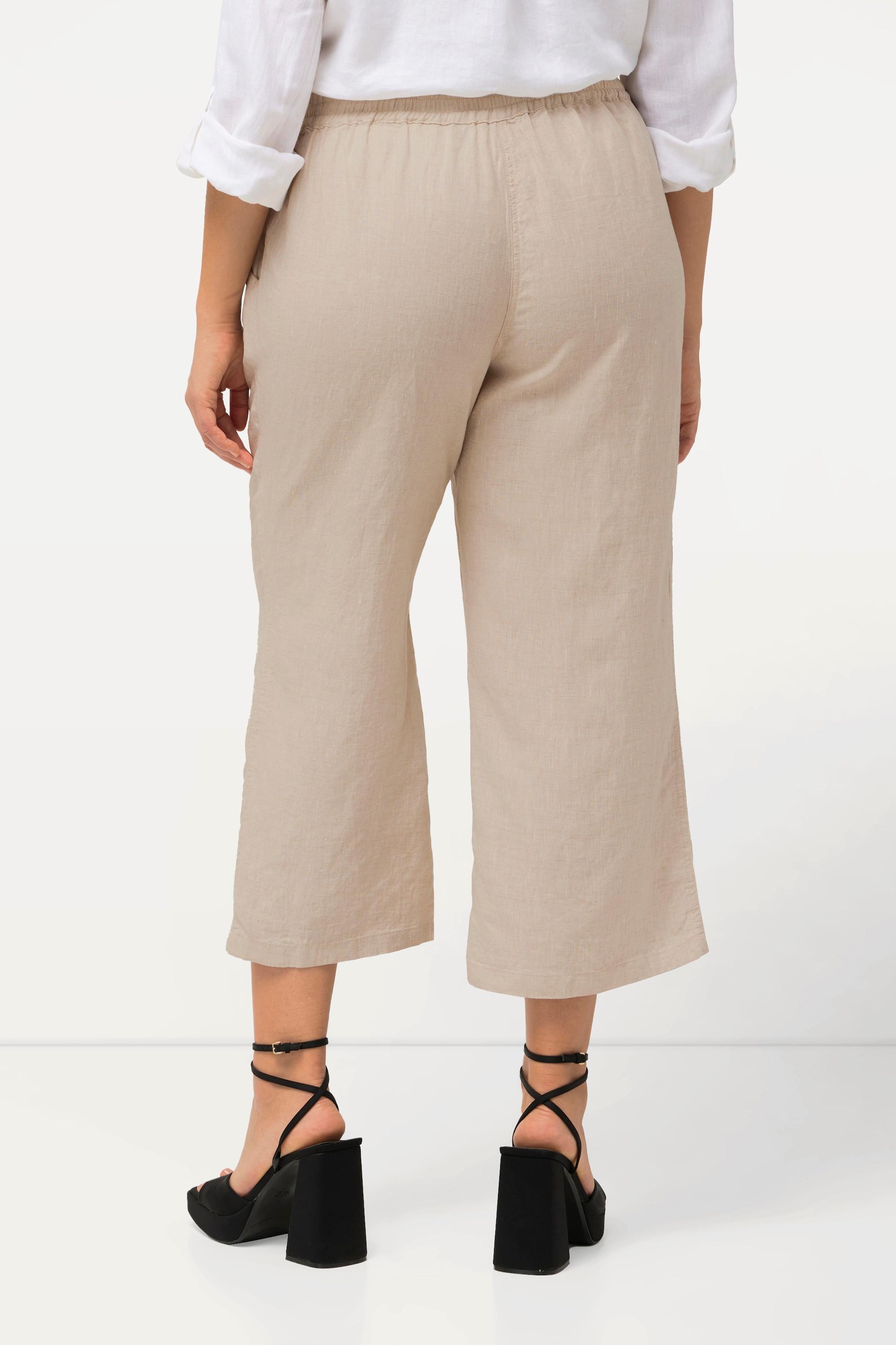 Ulla Popken  Pantaloni di lino a 7/8 naturalmente freschi con cintura elastica 