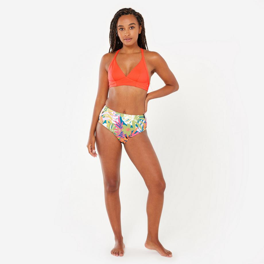 DECATHLON Surfen Bikinihose hoher Bund geblümt  