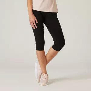 Leggings 3/4 Abnäher Fitness Fit+ schmaler Schnitt Baumwolle Damen schwarz