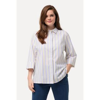 Ulla Popken  Camicia con righe con crespatura a bolle, collo da camicia e maniche a 3/4 