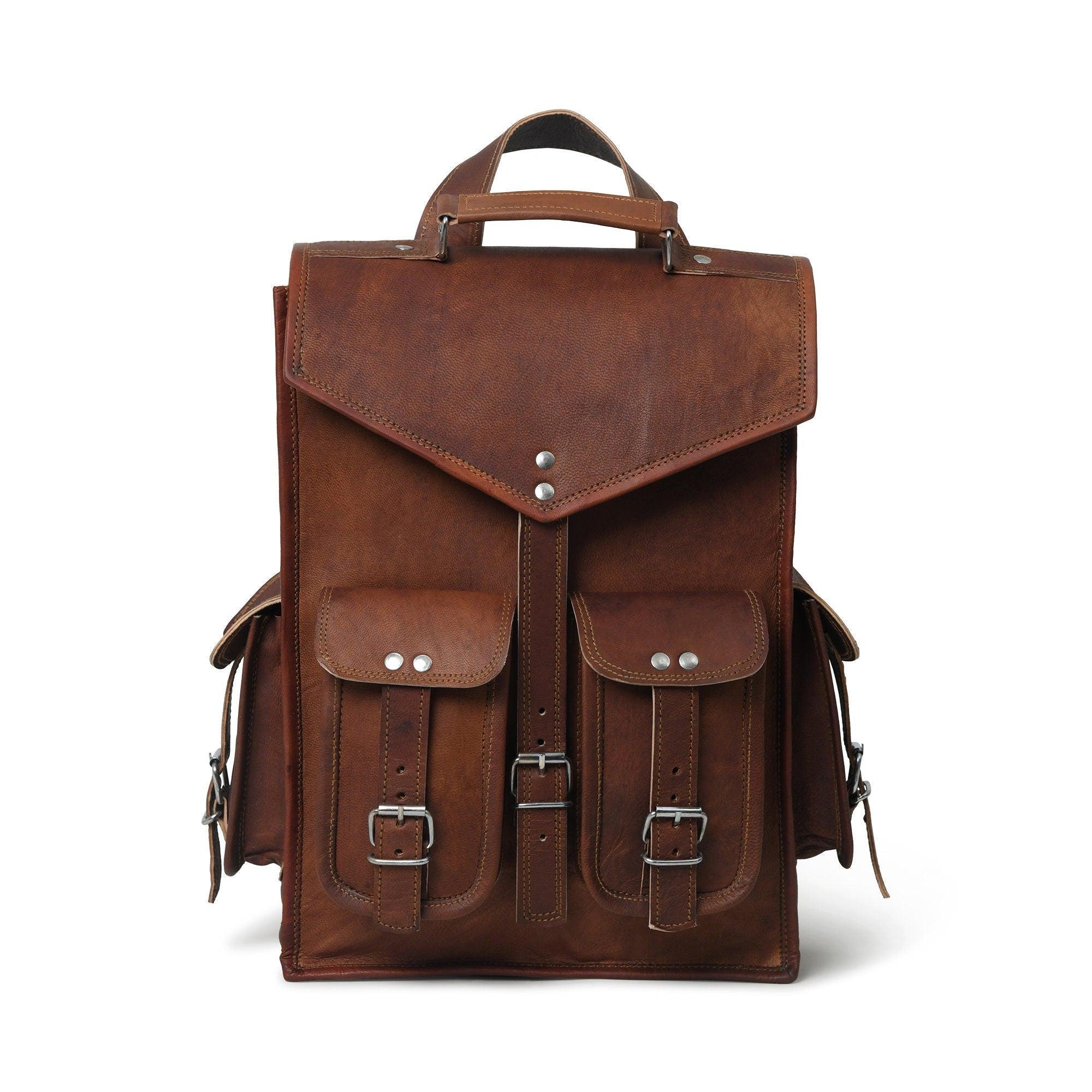 Only-bags.store 2 in 1 Convertible Leder Laptop Messenger Rucksack, Vintage Brown Leder Laptop Rucksack, Leder  