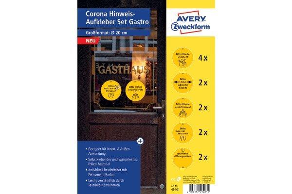 Image of Avery Zweckform Hinweis-aufkleber De 20cm, Set Für Gastronomie 12 Stück Unisex Gelb Bedruckt