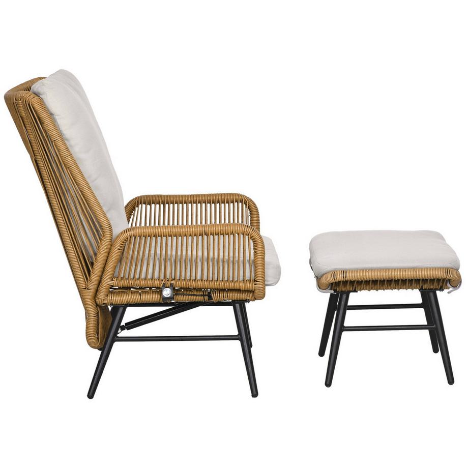 Northio Chaise De Détente En Rotin Avec Repose-Pieds, Chaise De Jardin Avec Dossier Réglable, Coussin De Chaise D'Extérieur En Rotin, Acier Naturel, Polyester  