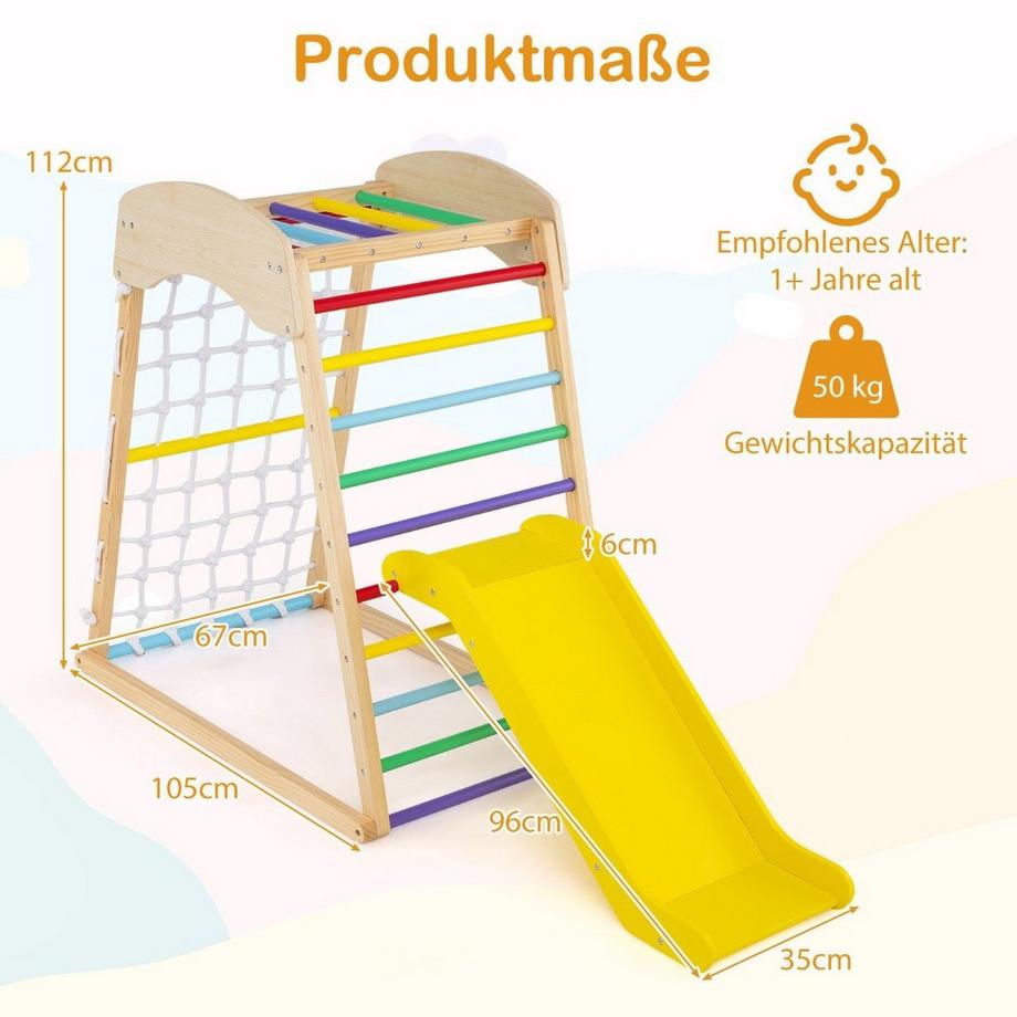 Northio  Barre de traction 6 en 1, toboggan, rochers d'escalade, filet d'escalade, échelle et tunnel, cadre d'escalade coloré 