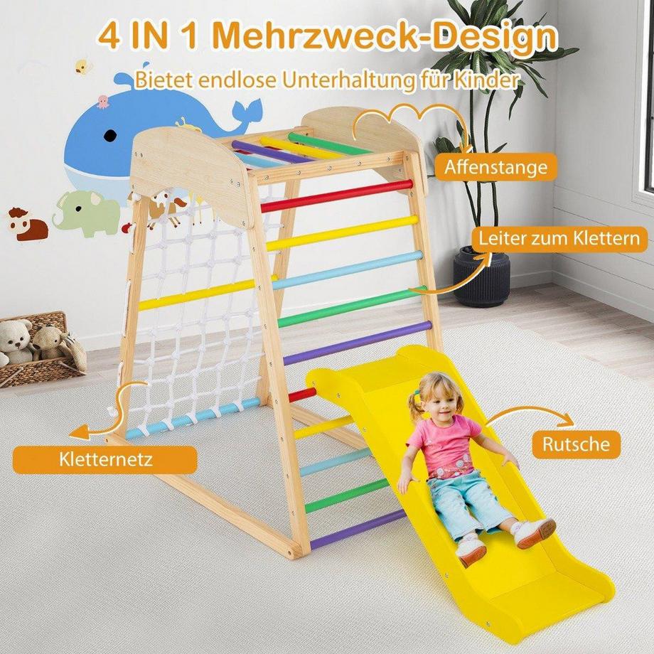 Northio  Barre de traction 6 en 1, toboggan, rochers d'escalade, filet d'escalade, échelle et tunnel, cadre d'escalade coloré 