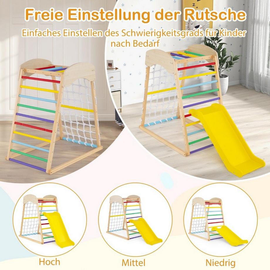 Northio  Barre de traction 6 en 1, toboggan, rochers d'escalade, filet d'escalade, échelle et tunnel, cadre d'escalade coloré 