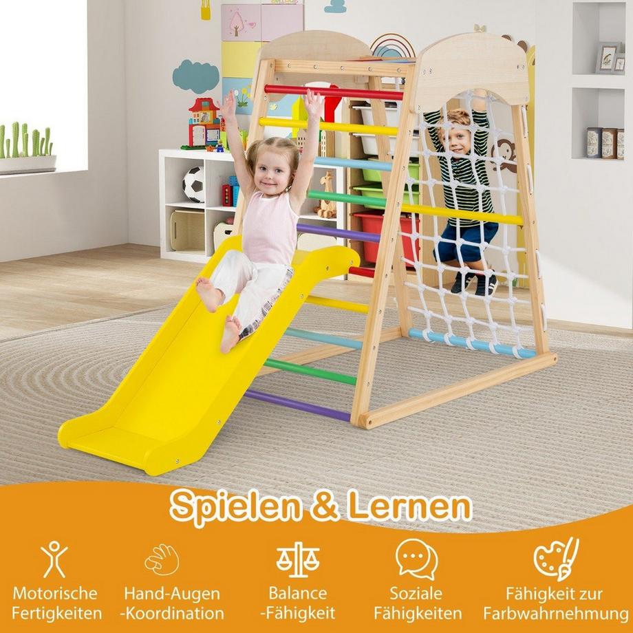 Northio  Barre de traction 6 en 1, toboggan, rochers d'escalade, filet d'escalade, échelle et tunnel, cadre d'escalade coloré 