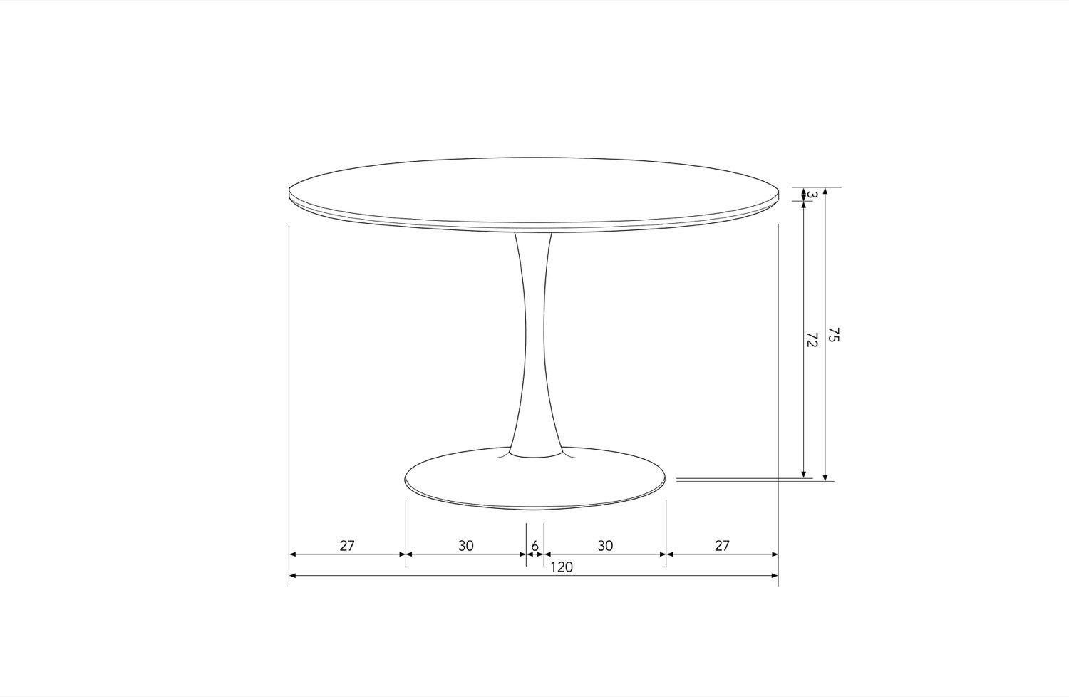 mutoni Tavolo da pranzo Sammy base tonda a tromba nera 120x120  