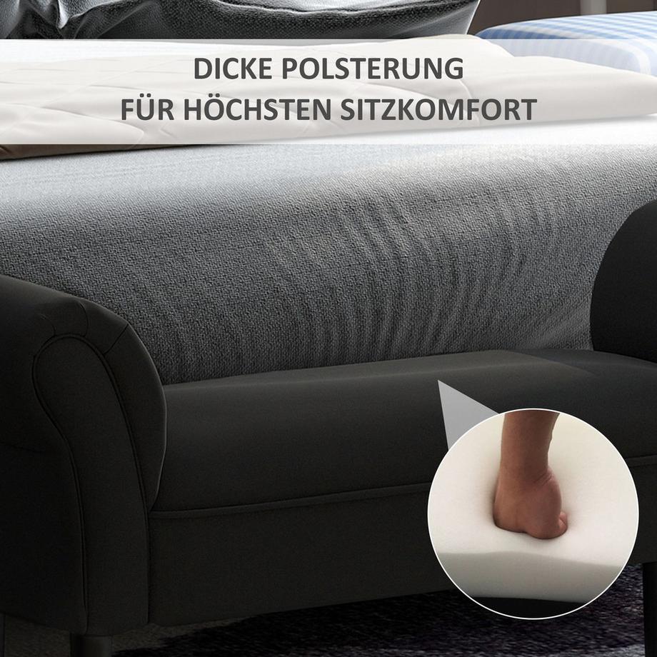 Northio Sitzbank Für Schlafzimmer Bettbank, Polsterbank In Schwarz, Mdf & Schaumstoff, 102X31X51Cm  