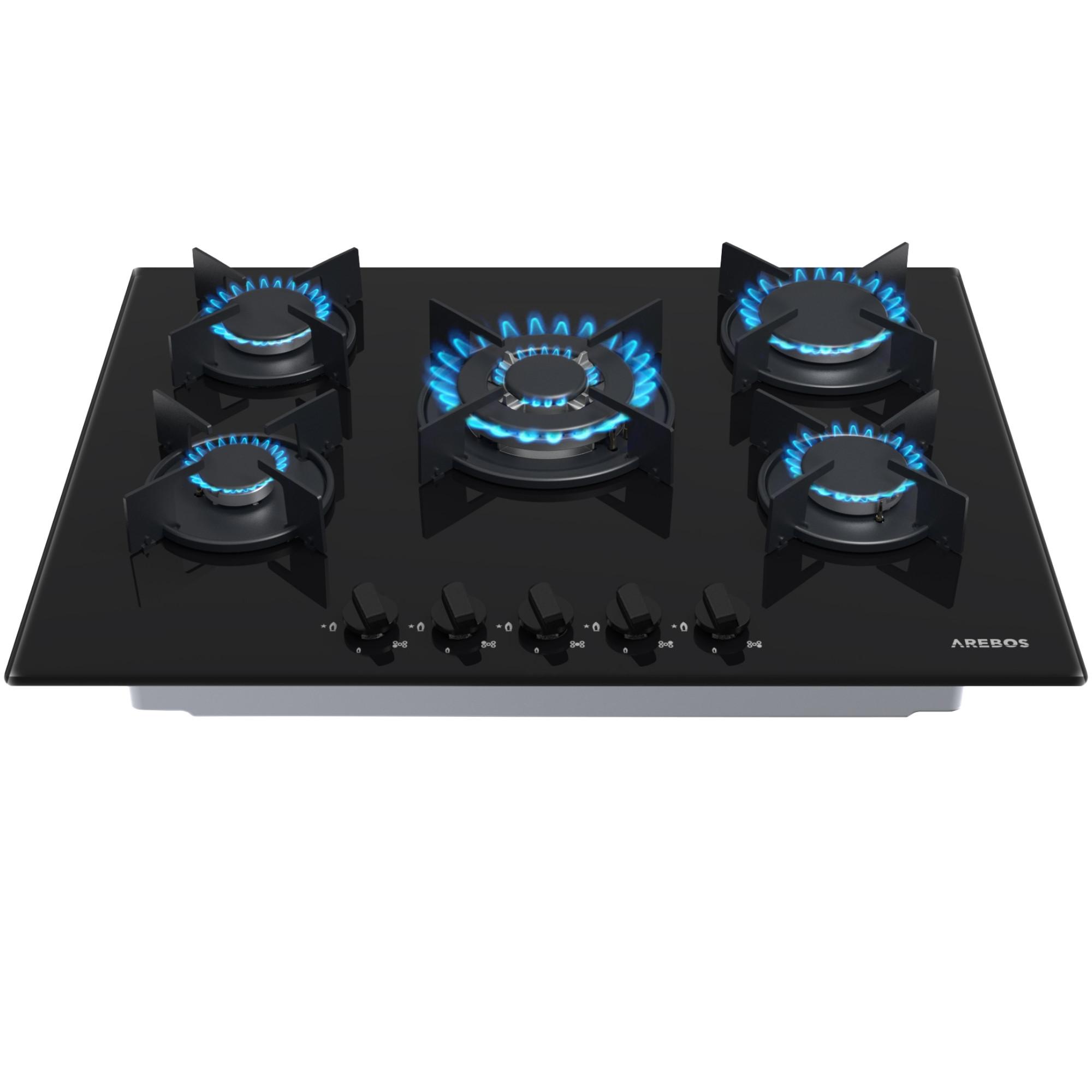 Image of Gaskochfeld 5 Flammen Glaskeramik Gasherd Einbauherd Erdgas Propangas Gaskochfeld 5 Flammen Glaskeramik Gasherd Einbauherd Erdgas Propangas