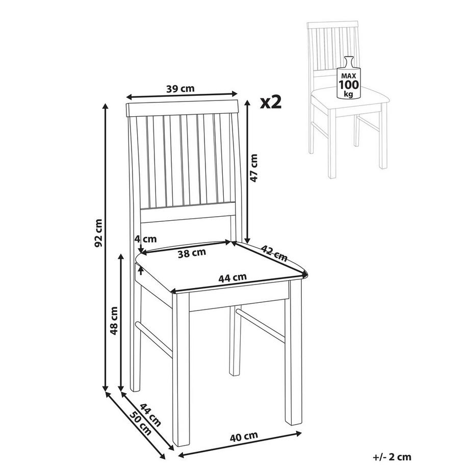 Beliani Esszimmerstuhl 2er Set aus Gummibaumholz  ORONO  