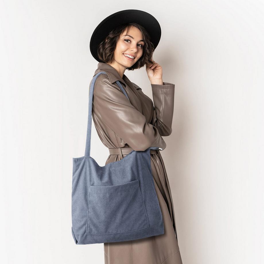 Only-bags.store Sac à Bandoulière en Velours Côtelé avec Fermeture Éclair Grand Sac Fourre-tout  