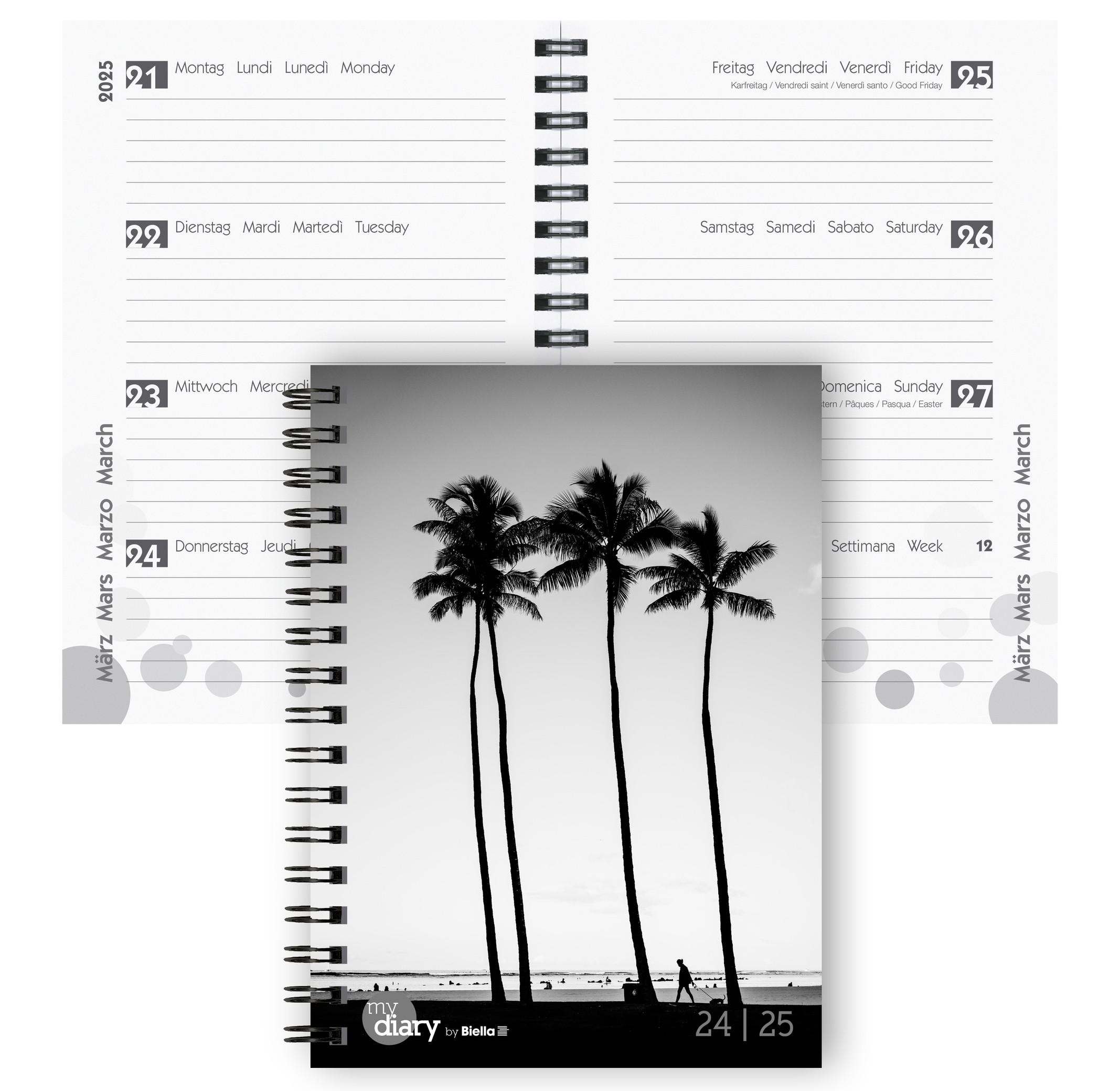 Biella Agenda scolaire mydiary Wire-O 3½ jours par page, Black & White  